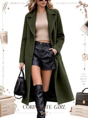 Wool Blend Peacoat Notch Lapel Single Breasted Mid-Long Winter Coat